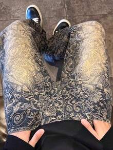 Retro Blue micro la Jacquard vaquero masculino y femenino con machete de lavado de agua lleno de pantalones de moda en la calle yingao - gris azulado - Ver 4