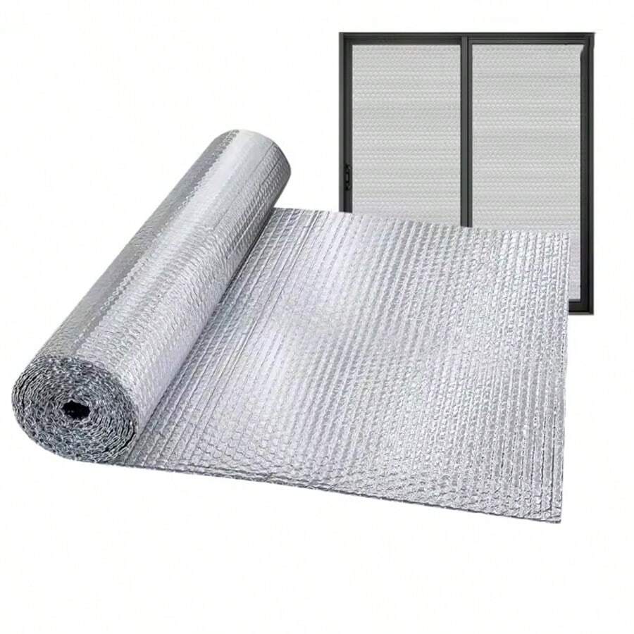 Double-Sided Aluminum Foil Bubble Insulation With Self-Adhesive Backing - Insulation Material For Windows, Roofs, Sunrooms, RVs, Garages, Greenhouses And Attics, Providing UV Protection, Waterproofing And Privacy, Easy To Cut And Install, Available Widths: 50cm To 150cm, Lengths: 80cm To 200cm