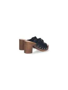 Sandalia de Tacón para , Cómoda y Elegante - Material Imitación Madera con Hebillas y Remaches, Talón Abierto - Disponible en Tallas 36 a 40 - Versatilidad Multicolor para Cada Ocasión - Diseño Moderno y Atractivo para Realzar tu Look - Ideal para Primavera y Verano - 1695271-Negro - Ver 4