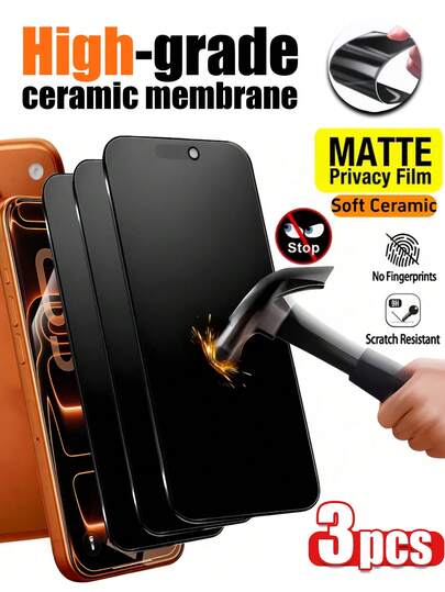 3pcs Anti-Spy Matte Tempered Glass Screen Protector, Compatible With IPhone 17e/17promax/17pro/16promax/16pro/15promax/15pro/14promax/14pro/13promax/13pro/17/16/15/14/13/12/11 Series, Scratch-Resistant, Reliable Performance, Smooth Touch, Fingerprint-Resistant, Water-Resistant, Suitable For Home, Office, Outdoor Use