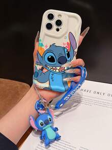 Disney Has Authorized, Phone Case - Chain Set, The Stitch Lilo & Stitch Phone Case Plus A Silicone 3D Or Fluffy Style Stitch Bracelet With Metallic Ring Removable Bracelet, Stitch And Angel Pattern, Compatible With Iphone 17/16/15/14/13/12/11/XS/XR/X Plus Pro Max, Wavy Design Phone Case For Girl, A Stylish Cartoon Summer Phone Case, The Perfect Gift Choice, Phone Protection, Durable Phone Cover, Great Gift For Friends And Family - 白色款式A - 查看 6