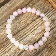1条/手链 手工编织玫瑰石英白水晶手链 可爱日常佩戴 母亲节礼物首选 - 粉色 - 查看 3