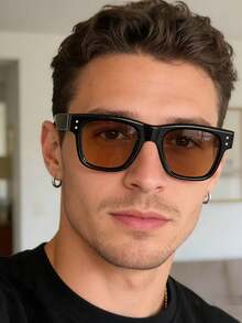1 PC Men's Square Fashion Glasses Classic Black Polycarbonate Frame Soft Tinted Lenses Casual Style Suitable For Daily Commute With Glasses Box - Multicolor - View 14