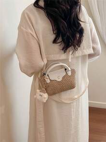 1 pieza Bolso de mano mini de moda, bolso cuadrado pequeño, bolso de hombro versátil para mujer, bolso cruzado, billetera mini de unicolor, puede contener teléfono, monedas, lápiz labial, para uso diario, ir al trabajo - Beis - Ver 5