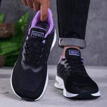 2026 Spring Wide Width Running Shoes With Air Cushion & Soft Sole, Breathable Knit Mesh Sneakers, All-Season Design, Perfect For Gym, Outdoor Activities, Travel And Daily Wear - 黑紫 - 查看 20