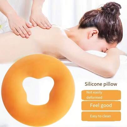 1pc Soft Silicone Face Massage Relaxation Pillow, Spa Salon Beige Soft Cover Face Relaxation Weight Pad, Salon Silicone Face Relaxation Headrest, Beauty Silicone Face Down Pillow, Suitable For Office, School, Home Chair, Comfortable, Elastic, Scientific Support For Thighs And Buttocks, All-Day Comfort, Perfect Gift
