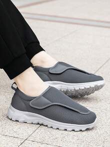 Adjustable Hook And Loop Shoes For Elderly, Middle-Aged And Overweight Men And Women, Soft Sole, Lightweight, Wide Toe Box, Swollen Feet Friendly, Suitable For Post-Operative Recovery, Casual Walking Sneakers - Dark Grey - View 4