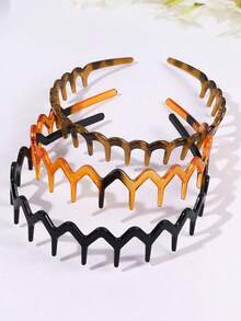 两件套波浪形发箍，简约防滑，男女皆宜，保护头发和皮肤，黑色、棕色和豹纹图案可选。 - 彩色 - 查看 5