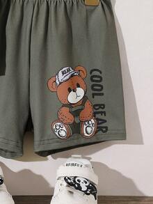 Baby Boys' Cute Casual Round Neck Short Sleeve T-Shirt With Contrast Color Design And Cartoon Bear Pattern, Matching Elastic Waist Shorts, 2pcs Set, Fashion Versatile Baby Boy Outfit For Spring/Summer, Suitable For Daily, Party, Outing, Birthday Gift - Multicolor - View 8