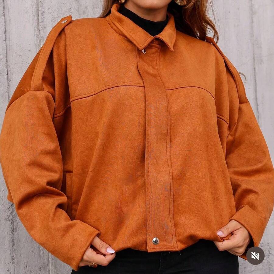 Women's Bomber Jacket, Winter Coat, Long Sleeve Batwing Jacket In Suede Fabric - 駝色 - 查看 1