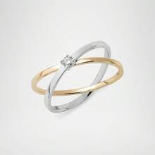简约优雅925纯银镀18K金锆石交叉戒指，女士款 - Solo Zircon Ring - 查看 7