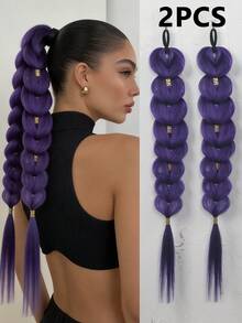 2件装 24英寸深紫色/浅紫色单片手工编织合成假发，适合角色扮演、生日派对造型和日常佩戴。 - 彩色 - 查看 10