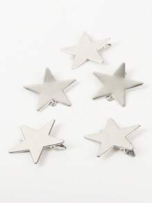 5pcs Metal Five-Pointed Star Hair Clips, Gold Textured Beaded Hair Claws, Y2K Hairstyle Accessories, Versatile Fashion Hair Clips - Silver - View 2