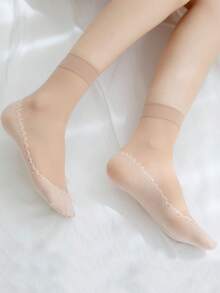 10 Paar Damen Einfarbige Socken, Rutschfeste Hautfarbene Strümpfe, Dünne Atmungsaktive Knöchelsocken, Vielseitige Pendler Transparente Kurze Socken für Frühling/Sommer - Aprikosenfarben - Übersicht 2