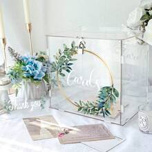 Acrylic Wedding Card Box With UV Floral Wreath Pattern, Transparent Detachable Storage Box For Collecting Birthday, Graduation Blessings - Z - View 1