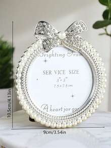 1pc Silver Frame Plastic Bow Tie Photo Frame, Inlaid With Rhinestones And Faux Pearls, 3", 6", 7" Oval Photo Frame, Valentine's Day Birthday Party Home Decor Accessory (Random Pattern Sent) - Multicolor - View 4