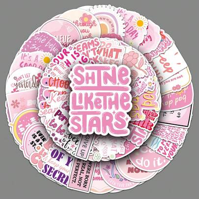 50pcs Inspirational English Phrase Stickers, Cute Pet Phone Case Stickers, Waterproof Stickers, Office & School Supplies, X, DIY Stickers, Decorative Stickers, Cartoon Stickers, Anime Themed Stickers, Suitable For Phones, Luggage, Laptops, Water Bottles, Guitars