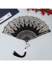 Chinese Style Auspicious Cloud Pattern Retro Portable Folding Fan, Plastic Chinese Style Folding Fan, Photography Prop, Dance Performance Decor - A - View 5