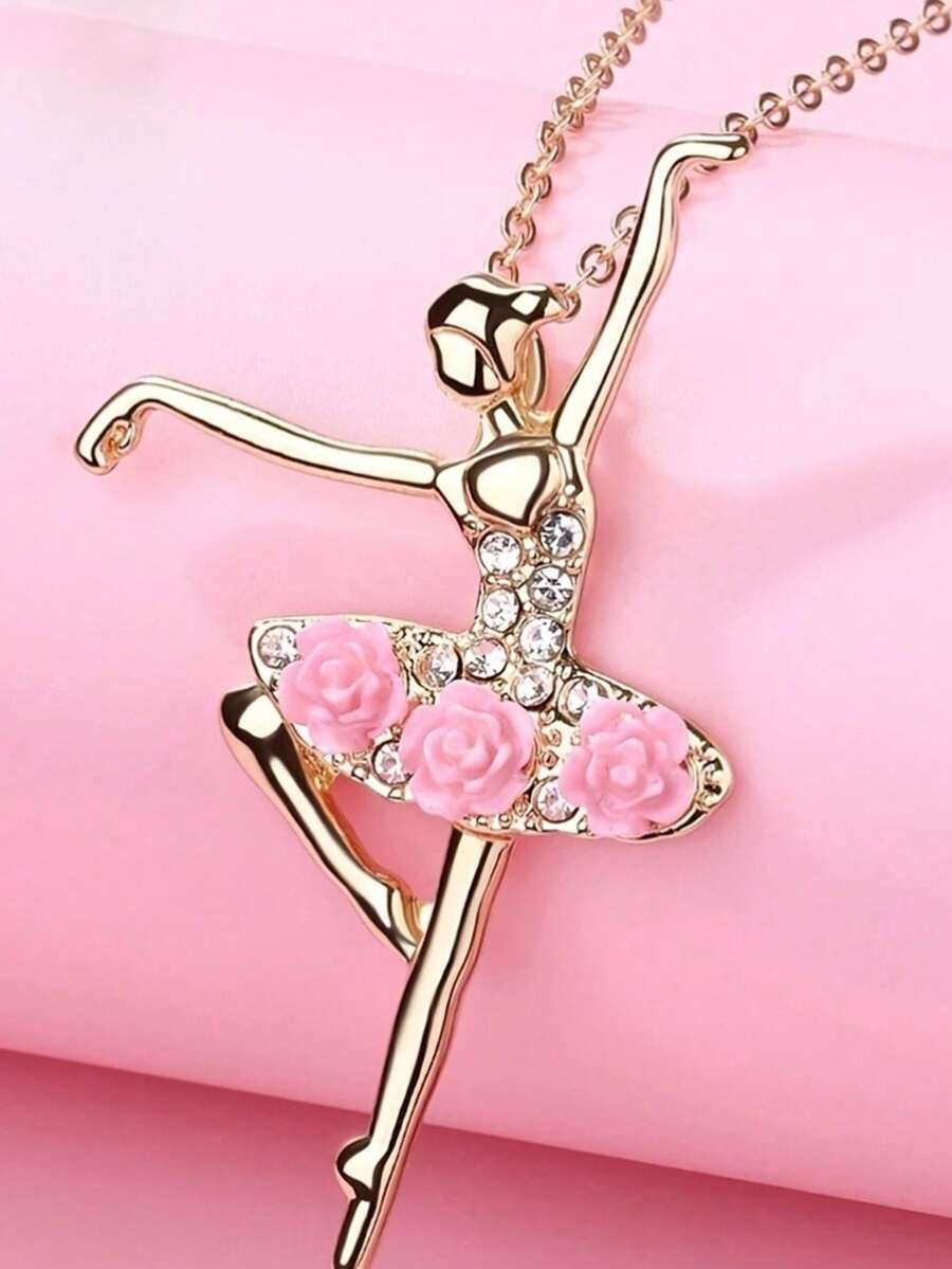1pc Pink Ballerina Pendant Necklace, Fashionable Necklace For Teenagers, Back To School/Graduation Gift - Multicolor - View 1