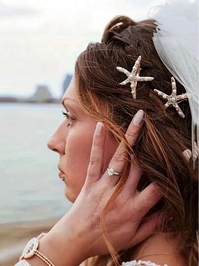 5pcs/2pcs Crystal Pearl Starfish Duck Clip Hair Clips, Elegant Fashion Hair Accessories, Suitable For Women's Daily, Party, Makeup Decoration