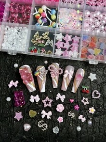 1 Box Random Mixed ABS Bow Nail Art Decorations, 3D Stereoscopic Design, 28 Color Options Including Solid Color Bows And Colorful Bows, Multifunctional, Suitable For Nail Art DIY - Multicolor - View 5