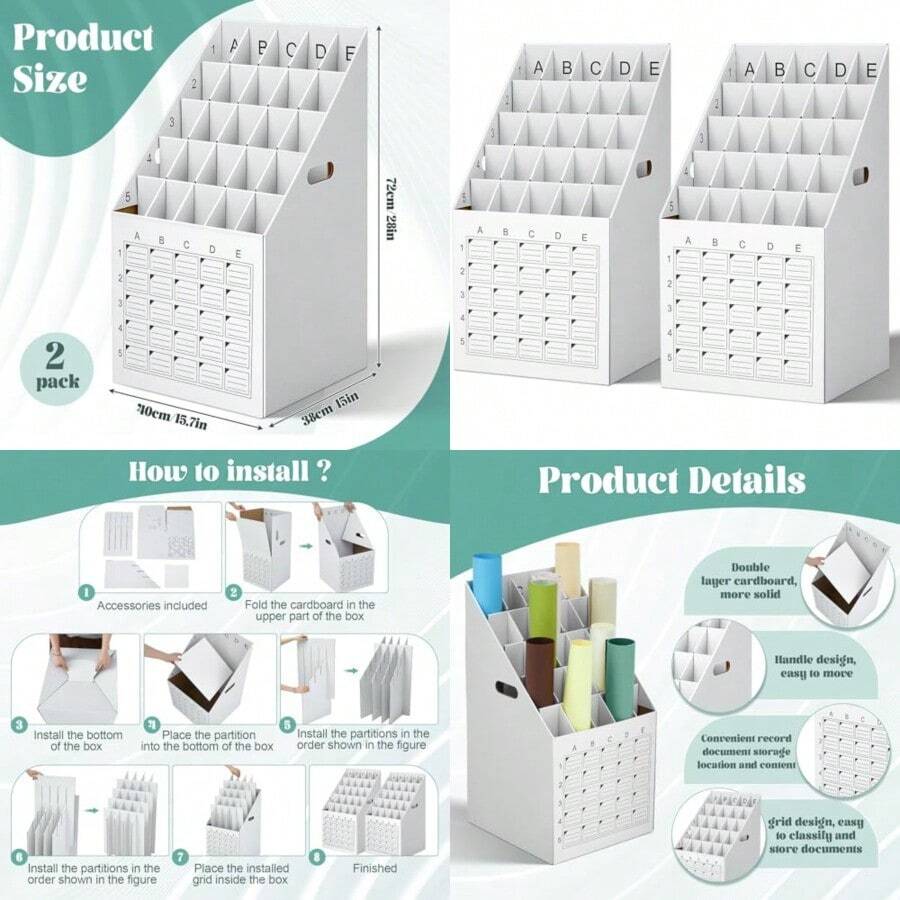 Menkxi - Paquete de 5 ranuras para archivos organizador vertical de almacenamiento de planos cartón corrugado caja de archivos con rejilla de etiquetado para oficina escuela cartel mapa - Blanco - Ver 1