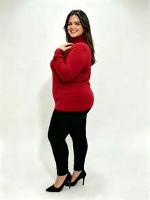 Steve Store Women's Fashion Knitwear Turtleneck Plus Size Spandex Sweater High Neck Long Sleeve Blouse Basic Winter Blouse Elegant Fashion - vermelho - 查看 3