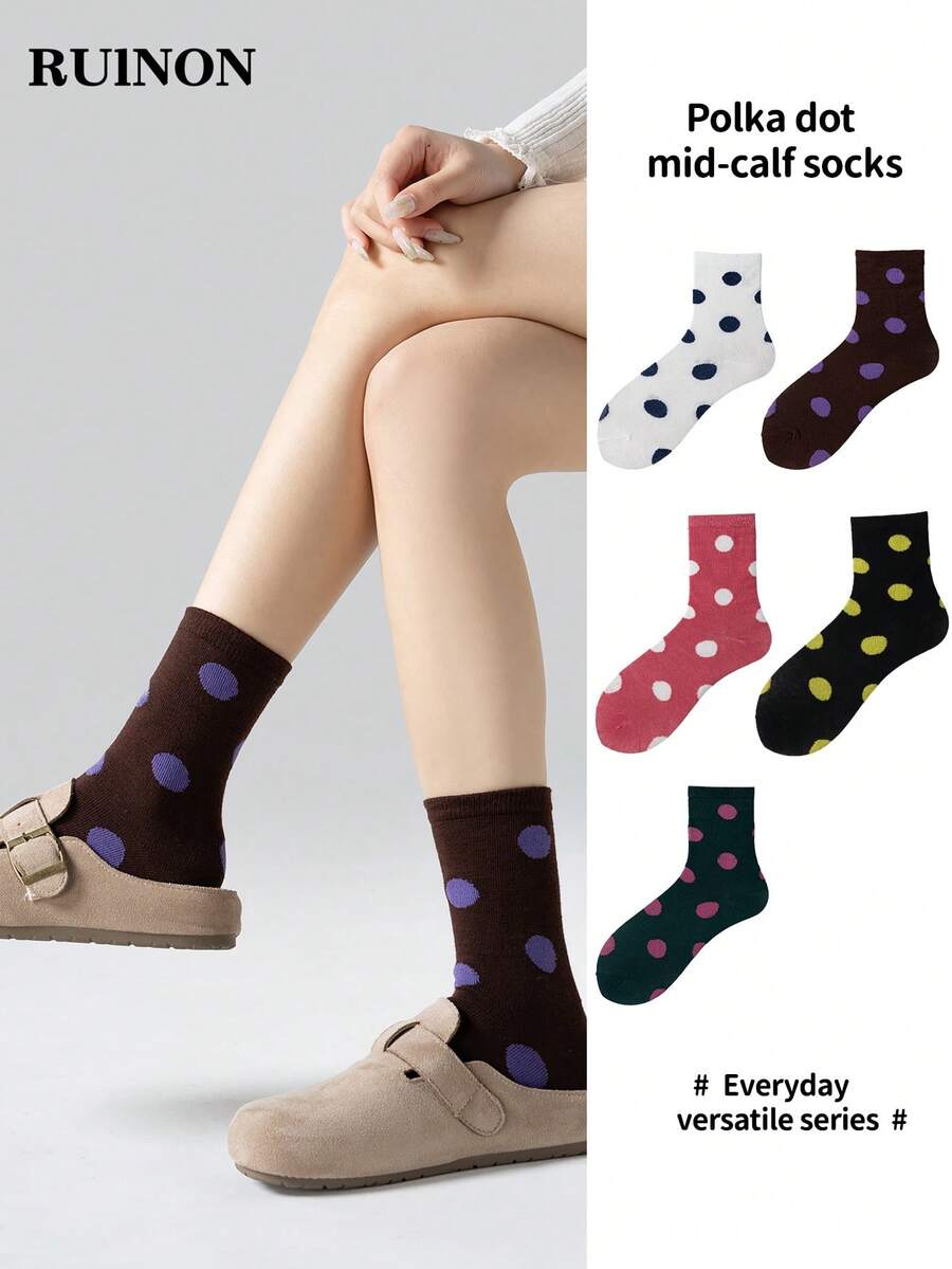 1/5 Paar Frühlings-/Sommer-Grundlagen Schwarz & Weiß Polka Punkt Knöchelsocken, feuchtigkeitsableitend, weich & hautfreundlich, geeignet für den täglichen Gebrauch, Sport, Pendeln, passend zu Birkenstocks, Sneakers, Leinenschuhen, Loafers, verschiedene Farboptionen erhältlich - Verschiedenfarbig - Übersicht 1