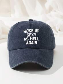1 pieza Gorra de béisbol unisex de mezclilla vintage desgastada con estampado "WOKE UP" de colores múltiples, ajustable, de corona suave, adecuada para uso diario, playa, campamento, viaje, regalo, festival, vacaciones - B - Ver 20