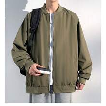 Unisex Spring-Autumn Jackets, Casual And Versatile Men's Outerwear, American-Style Baseball Jacket, Plain Windbreaker - 8870 Green - View 10