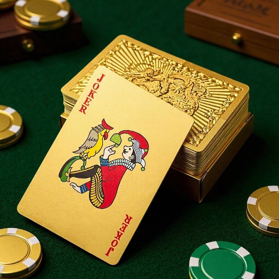 Creative Gold Foil Playing Cards, Creative Gold And Black Checkered Gold Cards, Dedicated Matte Durable Wear-Resistant Playing Cards, Premium Feel, Durable - Multicolor - View 1