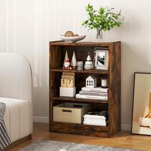 3-Tier Wooden Bookcase Adjustable Shelves Storage Shelf For Home Office - Marrón rústico - Ver 3