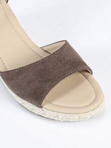 Giày sandal đế xuồng nữ, giày mùa hè đế dày hở mũi thoải mái, quai cài chắc chắn, đế dây thừng bằng vải lanh [Kích thước lớn hơn một size] - Cà phê nâu - Xem 8