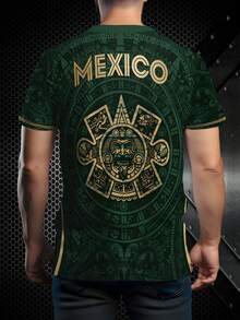 Camiseta de manga corta con estampado de tótem vintage y bandera nacional, camiseta holgada y casual para hombre, de verano - Negro - Ver 2