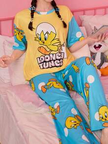 Noctvar OBM Sleepwear X LOONEY TUNES Bộ đồ ngủ nữ thoải mái và mềm mại với họa tiết chấm bi, kiểu dáng rộng rãi, thích hợp mặc ở nhà. - Nhiều màu - Xem 4