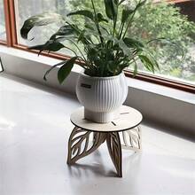 Wooden Plant Stand With Hollow Leaf Pattern Decorative Flower Pot Holder, Natural Wood Shelving Unit For Indoor Plants And Home Decor - A - View 4