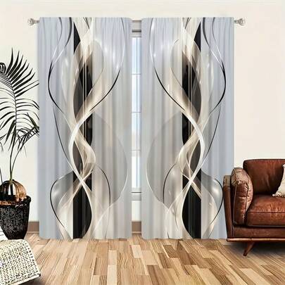 2pcs 2D Polyester Blackout Curtains, Filtering Sunlight, Machine Washable, Suitable For Bedroom, Living Room And Office, Home Decor