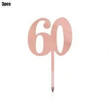 1pc/3pcs Minimalist Gold Acrylic Number 18 21 30 40 50 60 Anniversary Birthday Party Cake Topper - Multicolor - View 19