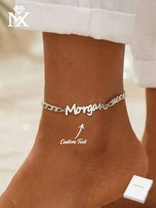 Personalized Name Anklet Customized Women's Anklet Couple Anniversary Gift Minimalist Bohemian Style Bridesmaid Gift Summer Jewelry - Silver - View 1