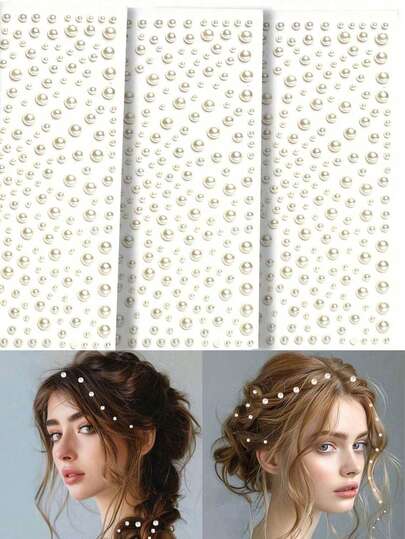 1/3pcs 3D Faux Pearl Sticker, Rhinestone Sticker Self-Adhesive Decorative Sticker, Faux Pearl Sticker Hair Accessory DIY Decor, Hair Styling Set