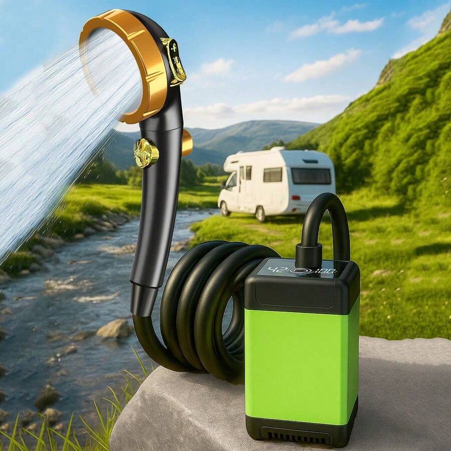 Portable Electric Shower Head, Mobile Rechargeable Electric Shower, Real-Time Water Temperature Display, Extra-Long Battery Life, Suitable For Outdoor Adventure, Camping Shower