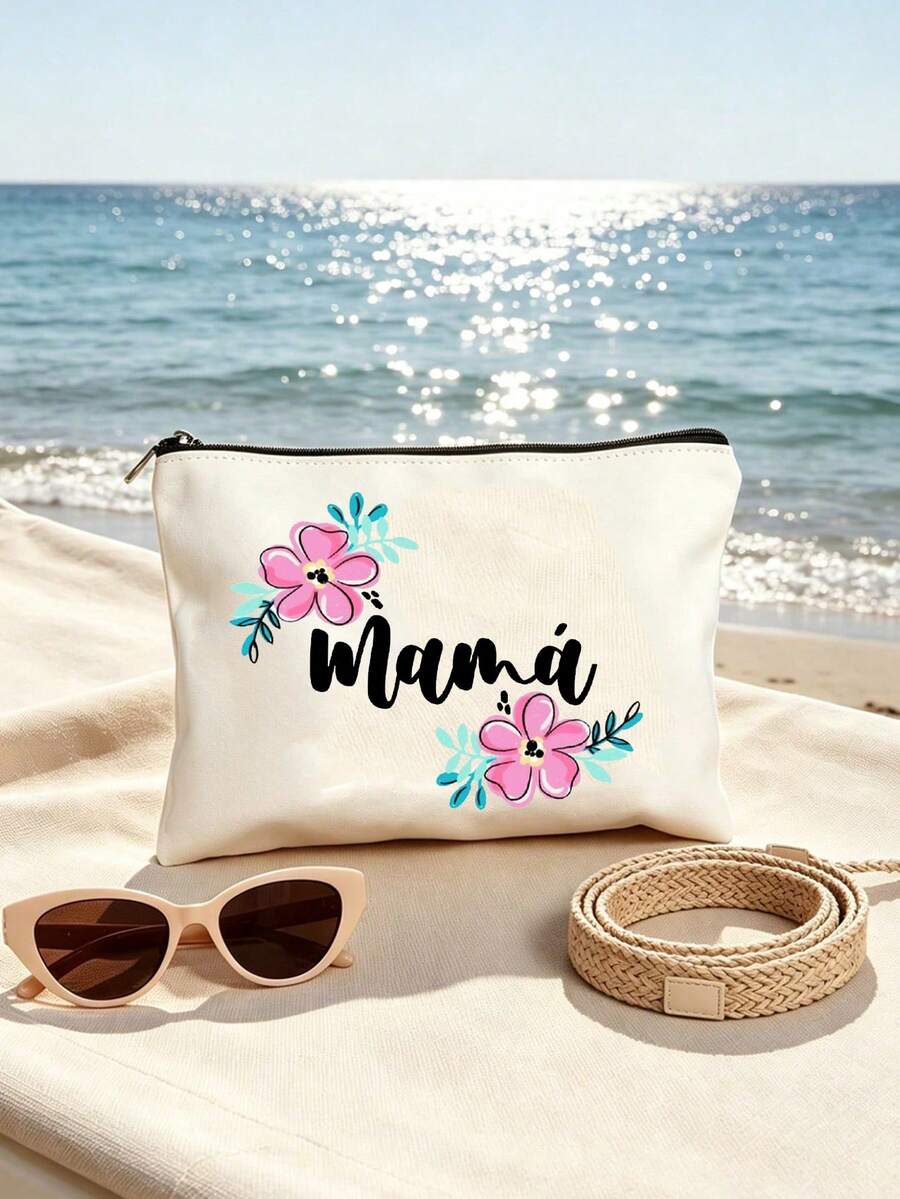 1pc Mother'S Day -Themed Makeup Bag,Cosmetic Bag For Mom,'Mama' With A Floral Motif,Mother'S Gift,Multifunctional For Travel/Storage Or Daily Use,Large-Capacity Female Travel Cosmetic Bag Toiletries, Diy Storage Bag,Portable Foldable Storage Bag, Suitable For Personal Travel Cosmetics Storage, Travel Small Bag Wash Bag - Multicolor - View 1