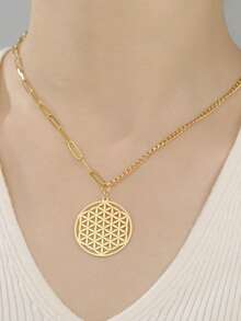 Flower Of Life Sacred Geometry Necklace Stainless Steel Mandala Neck Chain Women Men Viking Vintage Universal Spiritual Jewelry - Flower Of Life Series - View 5