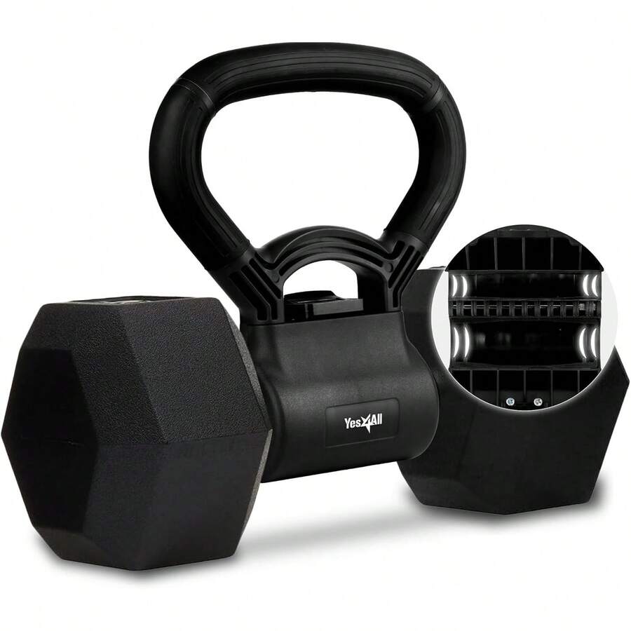 Yes4All - Agarre de Pesas Rusas con de mancuerna, Convierte Las Mancuernas en Pesas Rusas para Gimnasio en casa, Pesas Rusas para Placa de Pesas - Negro (completamente negro) - Ver 1