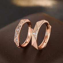 1 Pair Fashionable Versatile Copper Alloy Full Diamond Rhombus Rings, Suitable For Women's Daily Wear, Party, Gift, Summer Accessory - Rose Gold - View 4