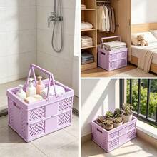1 pieza Caja de almacenamiento de plástico plegable con asa, contenedor de almacenamiento de plástico ahorrador de espacio para oficina, hogar, cocina, dormitorio (sin herramientas requeridas) - Multicolor - Ver 3
