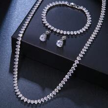 1 Set Fashion Single Row Full Diamond Water Drop Cubic Zirconia Inlaid Bridal Jewelry Set (Necklace & Earrings), Fashionable Party Dress Accessories,Jewellery,Accsesories - Silver - View 3