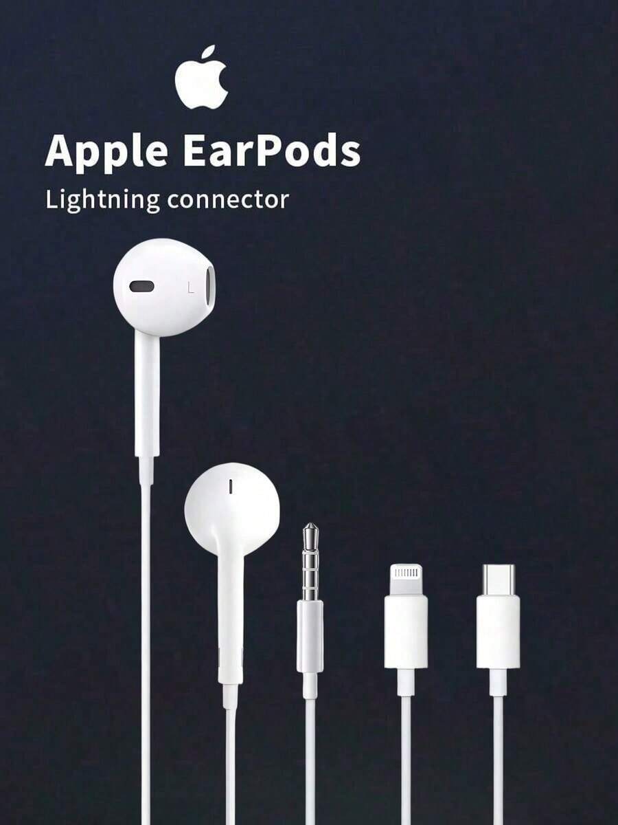 Original Apple Wired Earphones 3.5mm/IOS/USB-C Lighting Connector Wire EarPods For IPhone IPad In-Ear Earbuds Cellphone Tablet Volume Control High Fidelity Apple Headphone