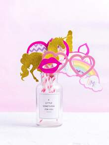 1set Pink And Gold Unicorn Photo Booth Props - Fully Assembled, Sparkling Colorful Party Props With Pink Striped Stickers, Rainbow Unicorn Party Supplies, Suitable For Girls' Birthdays, Baby Showers - Multicolor - View 5