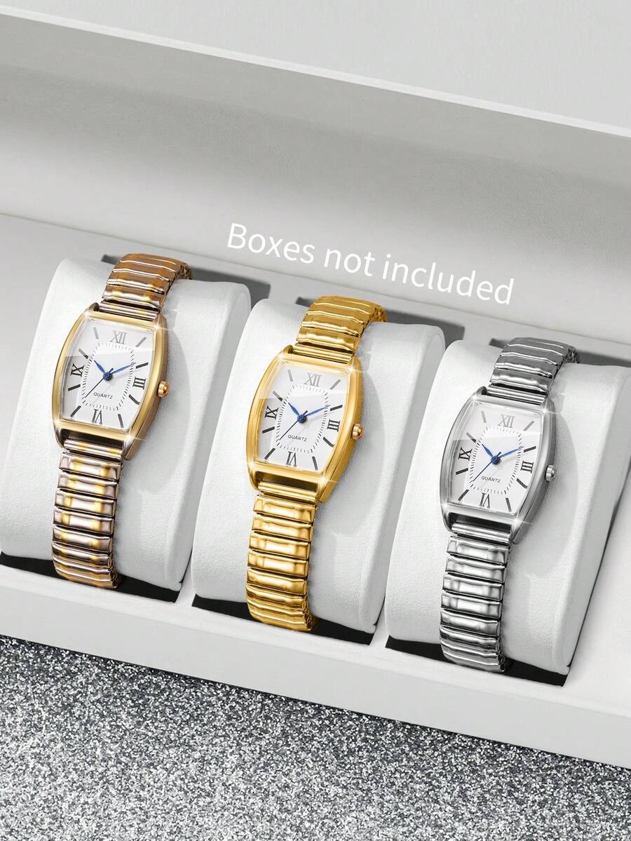 Bộ 3 đồng hồ đeo tay nữ dây thun co giãn, kiểu dáng thanh lịch, mặt số số, máy quartz, thời trang (Không bao gồm hộp đựng đồng hồ) - Nhiều màu - Xem 1